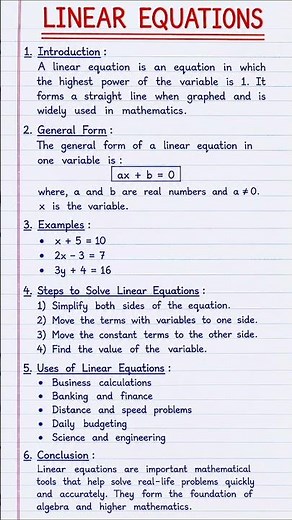 Linear Equations | Homework Help | Mathematics Project