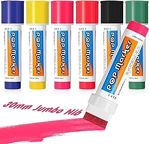 Jetec 6 Pcs Acrylic Paint Markers 30mm Felt Tip Colored Jumbo Marker Waterproof Permanent Ink Neon Glass Markers for Rock Stone Ceramic Wood Canvas Tag Signs Calligraphy and Outdoor Paintings