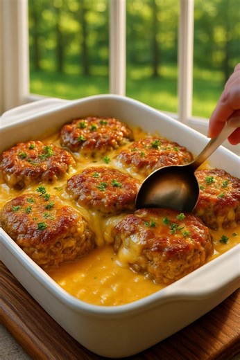 🧀 Cheesy Meatball Casserole Ingredients 2 lb (900 g) ground beef 1 cup breadcrumbs 1/2 cup grated Parmesan cheese 2 large eggs 2 cloves garlic, minced 1 small onion, finely chopped 1/2 cup milk 1 tsp salt 1/2 tsp black pepper 1 tsp Italian seasoning (optional) 2 cups shredded mozzarella cheese 2 cups cream of mushroom soup (or cream of chicken) 1/2 cup heavy cream or whole milk 1 tbsp Worcestershire sauce Fresh parsley for garnish --- Instructions 1. Preheat Oven — Heat oven to 375°F (190°C). G