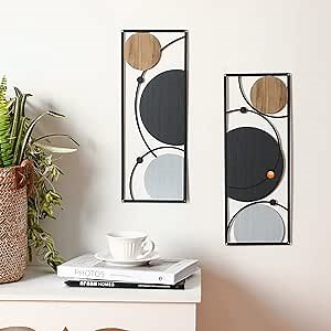 Peryiter 2 Pcs Small Metal Abstract Wall Art, 15.7" Metal Minimalist Wall Decor Single Line Art Metal Vertical Wall Sculptures Geometric Modern Hanging for Living Room Bathroom(Simple)