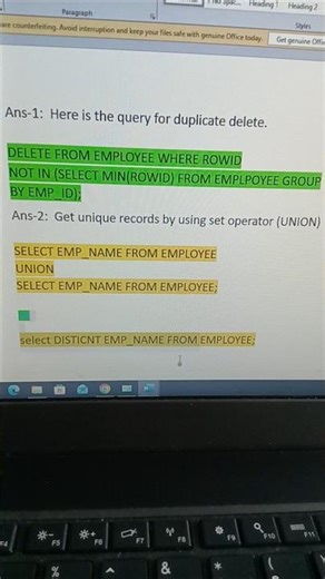 SQL query to remove duplicates from table # SQL set operator #Distinct #Union #sql hack #Query crack