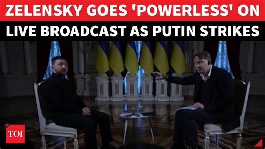 7.5K views · 88 reactions | A live interview with Ukrainian President Volodymyr Zelensky was briefly interrupted when the lights suddenly went out, illustrating the ongoing power instability affecting the country. Zelensky continued speaking in darkness, calling such outages a “normal daily condition” for many Ukrainians. Watch | The Times of India | World | Facebook