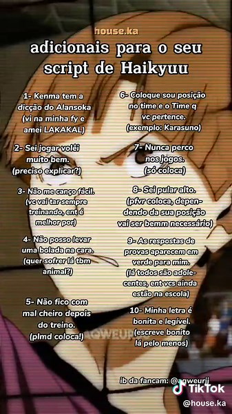 Adicionais para script (Haikyuu ver.) - Ideias de história para DR