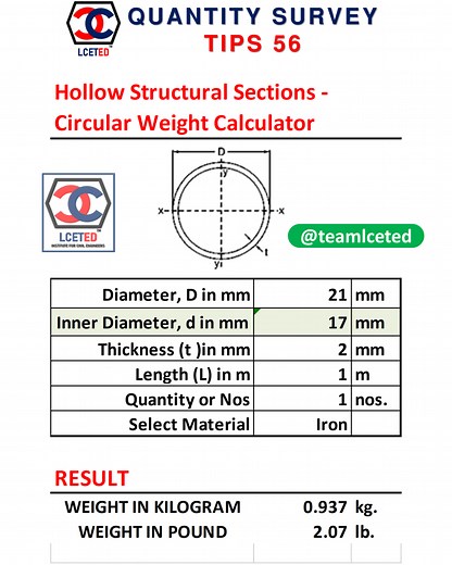 Circular Hollow structural sections weight calculator | How to calculate the weight of hollow circular steel pipes?