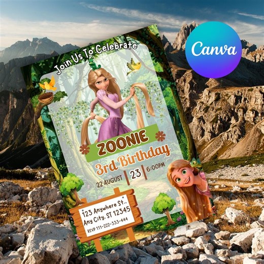 Tangled Rapunzel Birthday Invitation Princess Party Editable Canva Template 5x7 Digital Download - Etsy