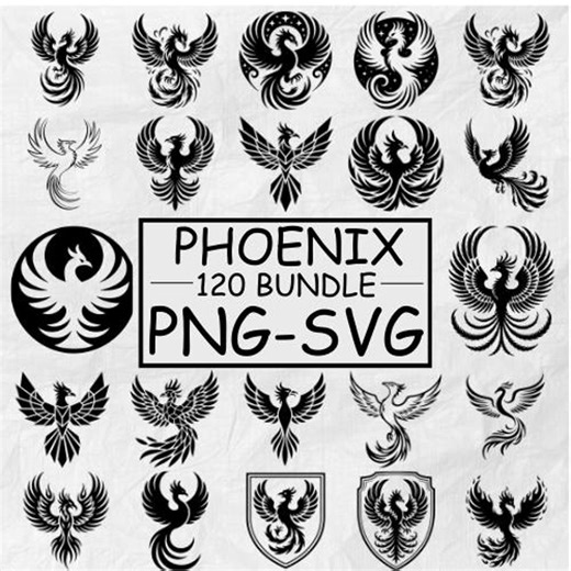 Phoenix SVG Bundle, Phoenix PNG SVG Designs, Clipart, Fire Bird Silhouette, Digital Download for Cricut and Sublimation - Etsy