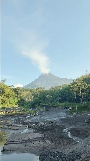 Merapi Volcano Morning View Seen from the Kali Kuning Dam Bridge, Umbulharjo, Cangkringan, Sleman
