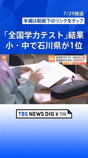 2024年「全国学力テスト」結果公表 小・中ともに石川県が1位 学力向上に繋がるのは“主体的・協働的”な授業| TBS NEWS DIG #shorts