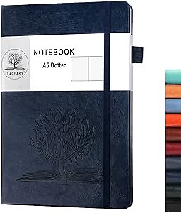 Daofary Dotted Journal Notebook with Pen Holder— A5 Leather Dot Grid Notebook with 160 Pages 100gsm Thick Paper, Hardcover Dotted Journal with Pocket for Woman Men 8.4 x 5.7 in (Sapphire Blue)