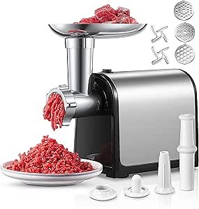 Electric Meat Grinder, 3200W Max Meat Grinders for Home Use, HOUSNAT 3 in 1 Heavy Duty Meat Mincer with 2 Blades and 3 Plates, Sausage Stuffer Tube & Kubbe Kit, Stainless Steel