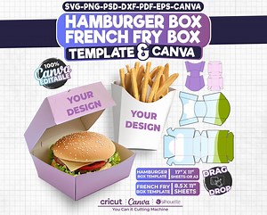Hamburger Box Template Svg, French Fry Box Template Svg, Cheeseburger Box Template, French Fry Box Template, French Fry Packaging, Snack Box - Etsy