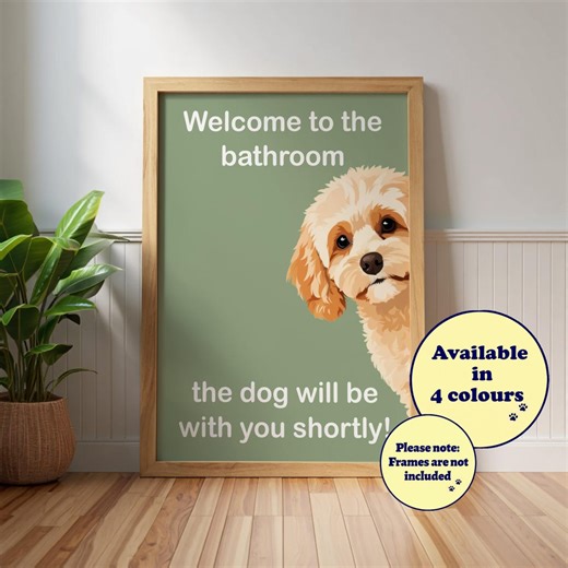 Funny Cavapoo "welcome to the Bathroom" Print, Dog Wall Art Gift, Apricot Cavapoo - Etsy
