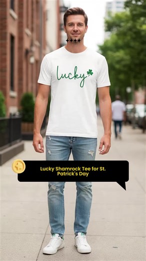 Lucky Script – Lucky T-Shirt Minimal Shamrock Graphic for Women and Men, Cute St Patricks Day Outfit, Simple Irish Clover Tee