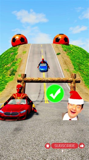 Can Spider-Man Jump Over the Barrier in a BMW? 😱 #shorts #spiderman #beamngdrive