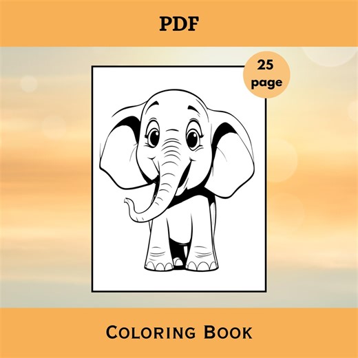 Elephant Coloring Book Kids Printable | Baby Elephant Pages | Preschool Activity PDF PNG JPG Svg - Etsy