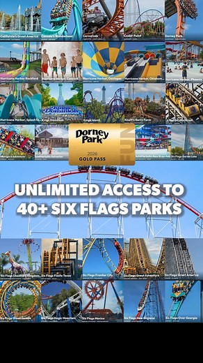 🎢 2026 Season Passes are here, and we have The. Best. Offer. Ever: Get unlimited access to #DorneyPark and more than 40 other Six Flags parks! 🎟️ When you buy now through Sept. 1, your 2026 Gold Pass includes: ✨ Unlimited visits the rest of 2025 and all of 2026 ✨ FREE parking ✨ Access to all our fall events, including Halloween Haunt presented by SNICKERS® and Tricks and Treats ✨ 1 free Bring-A-Friend ✨ And now, access to over 40 Six Flags parks across North America, including Six Flags Great 