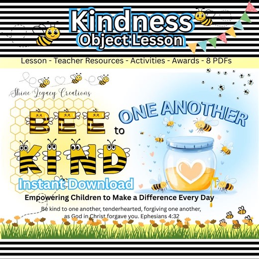 Kindness Object Lesson for Kids Christian Bible Lesson - Ephesians 4:32 - Bee Kind Printable - Sunday School Kids Activity 8 PDF Bundle - Etsy