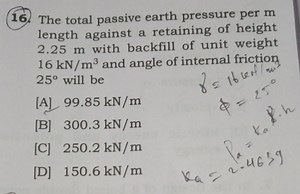 The total passive earth pressure per meter length against a ret... | Filo