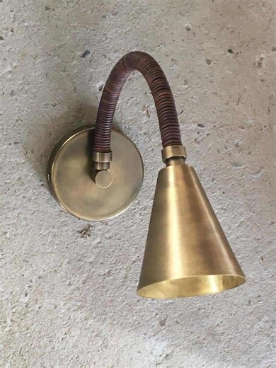 Handmade Leather & Raw Brass Wall Sconce: Mid-century Modern Wall Sconce Bedside Lamp Handcrafted Gift. - Etsy