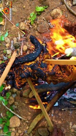 Grilled Chicken on Open Fire 🔥 Deep in the Forest #chicken #campfire #food