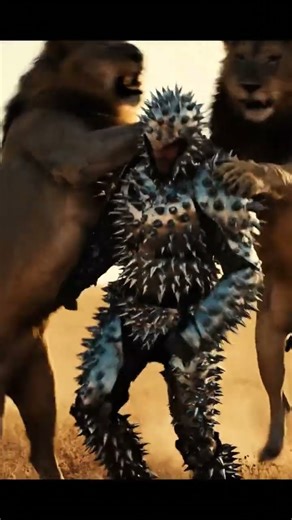 Man in Spiked Porcupine Suit Walks Through Lion Pride… They Can't Touch Him