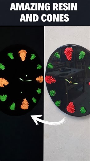 Forest light – clock with fluorescent pine cones and epoxy resin