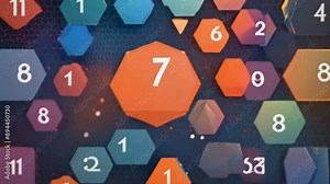 Mathematical equation visualization, hexagon and square grid, numbers and symbols