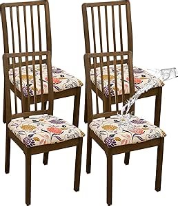 FORCHEER Waterproof Dining Chair Seat Covers Set of 4 Stretch Floral Chair Cushion Covers for Dining Room 18inch Square Kitchen Chair Seat Slipcovers Washable