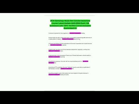 DCA Gemology Study Set Colored Gemstone Course Latest Update 2025 2026 Exam 100 Questions with 100 V