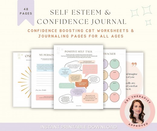 Self Esteem & Confidence Journal: CBT Worksheets, Self-care (printable) - Etsy