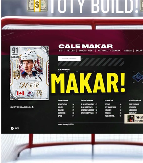 NHL26|CALE MAKAR BUILD!#hockey #nhl #fyp #xybca #coloradoavalanche @officialhockeycanada @NHL on ESPN @Colorado Avalanche