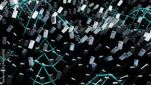 3D CGI Animation of Modern Cellphones Connected In A Network Grid Stock Video