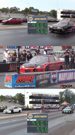 A pair of almost perfect 9.50 index passes except one small problem... #eracerproductions #fypシ #bseries #nopi #950index #indexracing #hondacivic | ERacer Productions