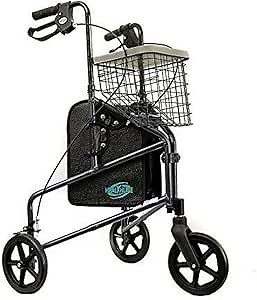 Aluminum Rollator Walker 3 Wheels - Foldable, Lightweight, Senior Walker with Basket Tray, Pouch, Brakes, Narrow for Small Spaces (BLACK)