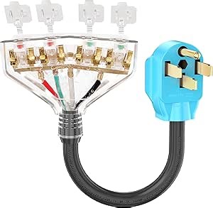 CircleCord ETL Listed 50 Amp to 110V RV/Generator Distribution Adapter Cord, NEMA 14-50P Male to 4X 5-15R/5-20R T-Blade Household Outlet Female with Dust Protection Caps