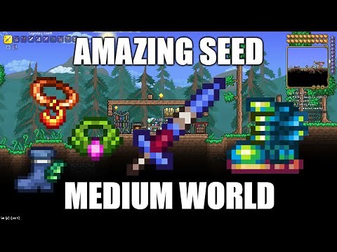 Terraria 1.4.4.9 Amazing Seed Medium World - All Terraspark Boot Items And Enchanted Swords!