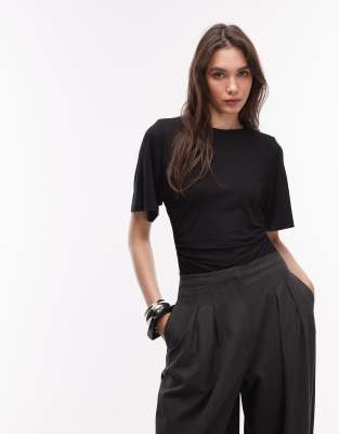 ASOS DESIGN short sleeve bodysuit with shoulder pads in black | ASOS