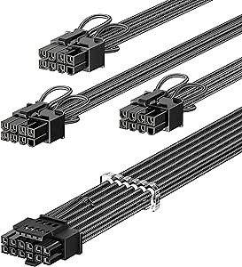 Fasgear 600W PCIe 5.0 GPU Power Cable Sleeved 70cm 16pin (12+4) 12VHPWR Connector for RTX 3090Ti 4080 4090 5080 5070 5070Ti 3x8pin (6+2) PCI-e Male Plug for ASUS EVGA Seasonic Modular PSU (Black)