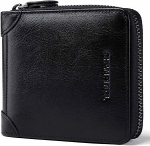 Mens Genuine Leather Zipper Wallet RFID Secure Large Capacity Double Fold Multi-card Leather Wallets for Men and coin purse