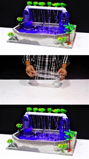 Turning Plastic Bottles Into a Beautiful Waterfall Fountain! 😍💧”#craftideas #diy #kevinlee #plasticbottle #waterfall