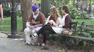 Homeless man picks up girls by singing