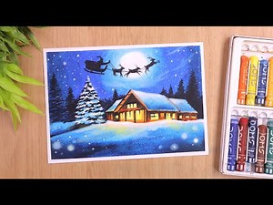 How to draw Santa Christmas scenery drawing and painting