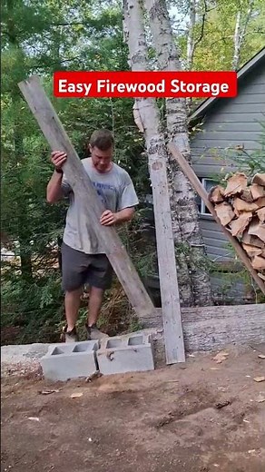 Quick & Easy Firewood Storage using 2 cinder blocks #firewood #campfire #cottage #fireplace #diytips