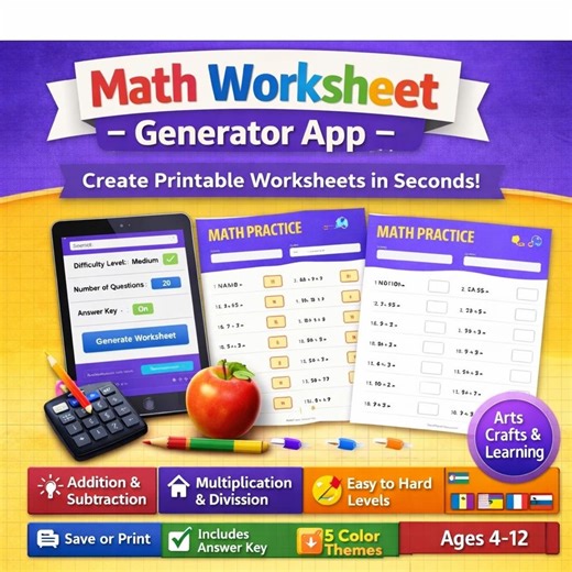 PLR Math Worksheet Generator App | Printable, Editable PDF | Teacher Resource - Commercial Use - Etsy