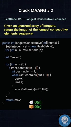 LeetCode 128 – Longest Consecutive Sequence #ytshorts #youtubeshorts #shorts