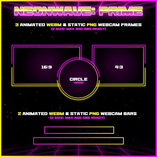 Animated Neon Webcam Overlay Pack | Synthwave Retro | 16-9 4-3 & Circle | 80s Camera Border - Etsy