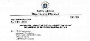 DepEd Memorandum 049, s. 2025 - Reconstitution of the Disposal Committee in the Department of Education Central Office