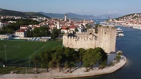 Historic Trogir: 4K Drone Footage of Ancient Castle and Football Field, Croatia Stock Video - Video of historical, ideal: 284844073