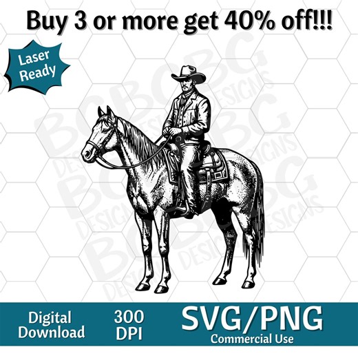 Cowboy on Horse Vector Graphic, Rodeo Design SVG PNG (digital Files) - Etsy