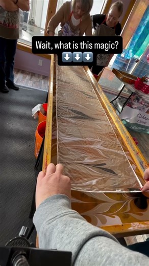 Water marbling is the magical process we use to print our designs onto fabric